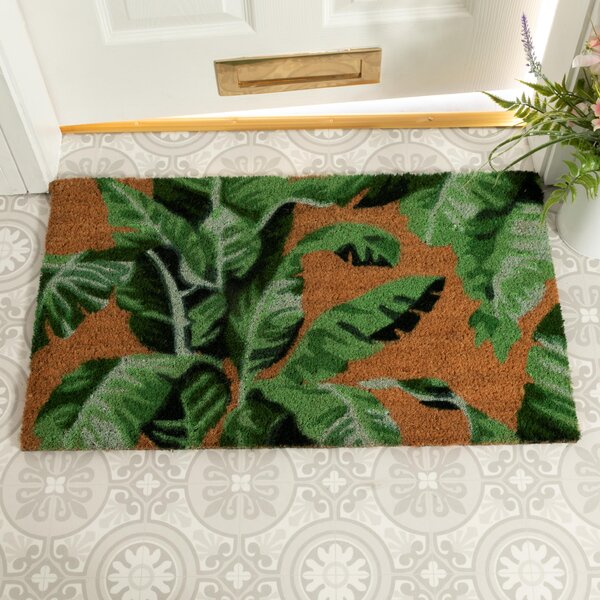 Tassel Rugs Flamingo Summer Tropical Plants Leaves Filling Welcome Door Mats for Indoor Outdoor Present Area Check Rugs Garden Porch Kitchen Bathroom 20x31.5 IN Oil Painting Blue Backdrop 