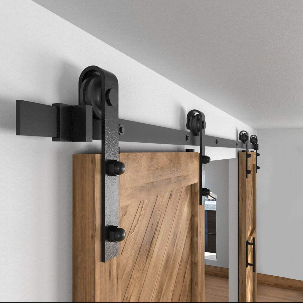 5/6/6.6FT Sliding Barn Door Hardware Kit Modern Hang Style Closet Track Rail Set
