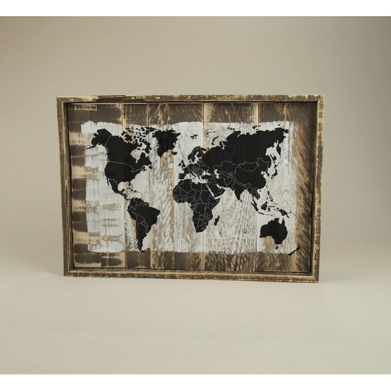 Winston Porter World Map Canvas Rustic World Framed Graphic Art