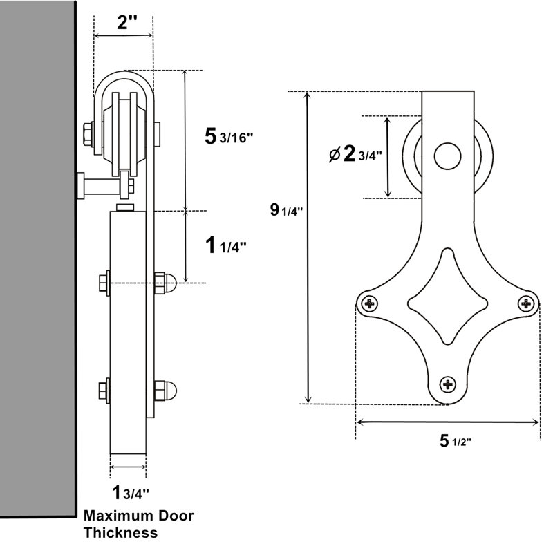 Vancleef Diamond Design Standard Single Track Barn Door Hardware