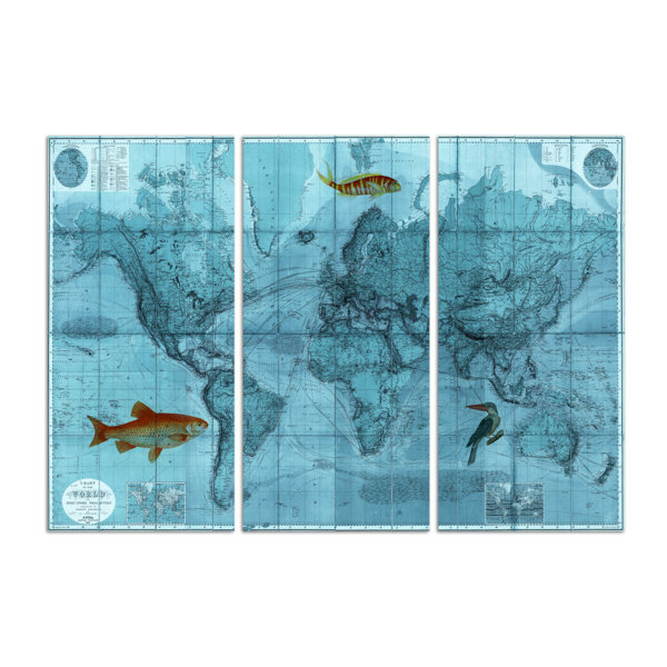 Breakwater Bay World Mercators Map 1863 Triptych Graphic Art