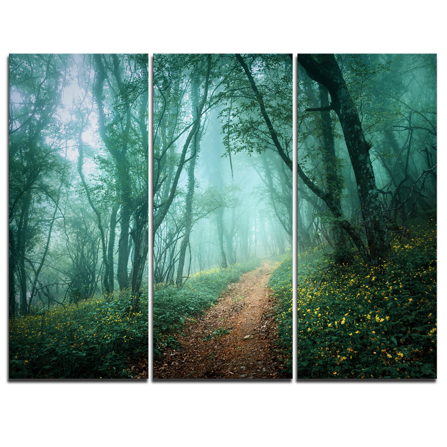 Designart Light Green Mystical Fall Forest 3 Piece Graphic Art On Wrapped Canvas Set Wayfair
