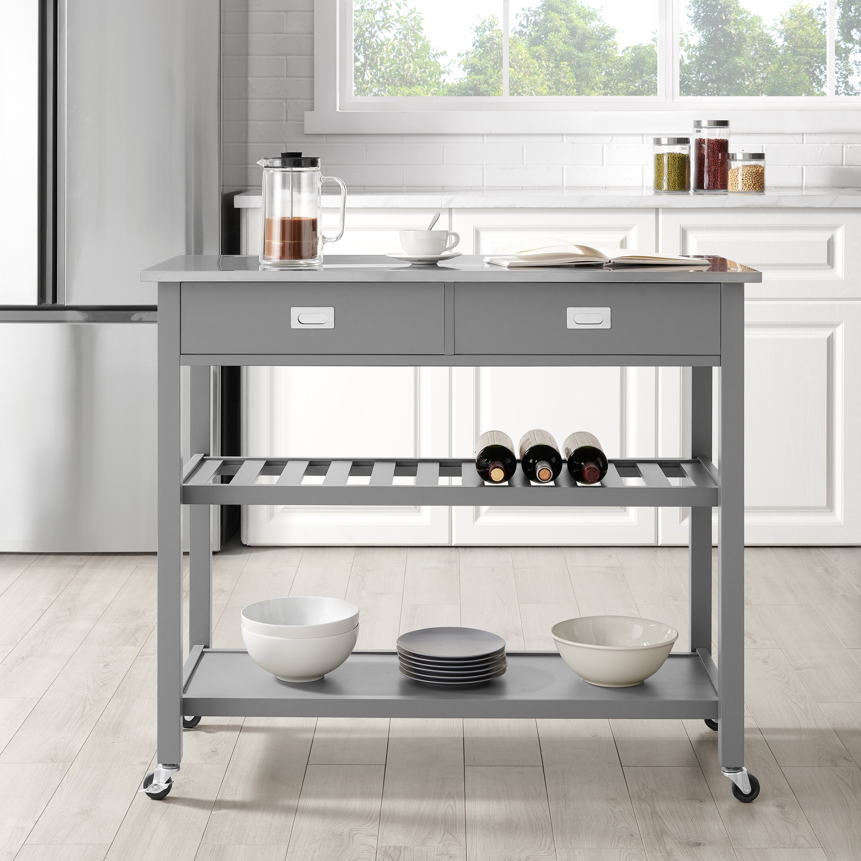Ebern Designs Chloe Kitchen Island With Stainless Steel Top Reviews Wayfairca