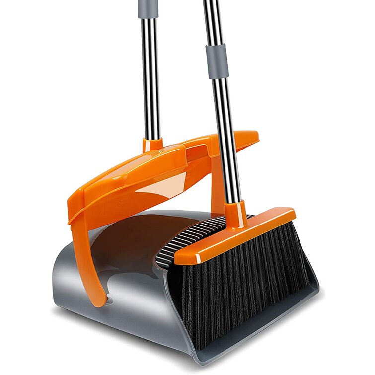 Long Handled Dustpan and Brush Sets Floor Broom and Dustpan Sweeping Brush Indoor Dustpan Set Purple
