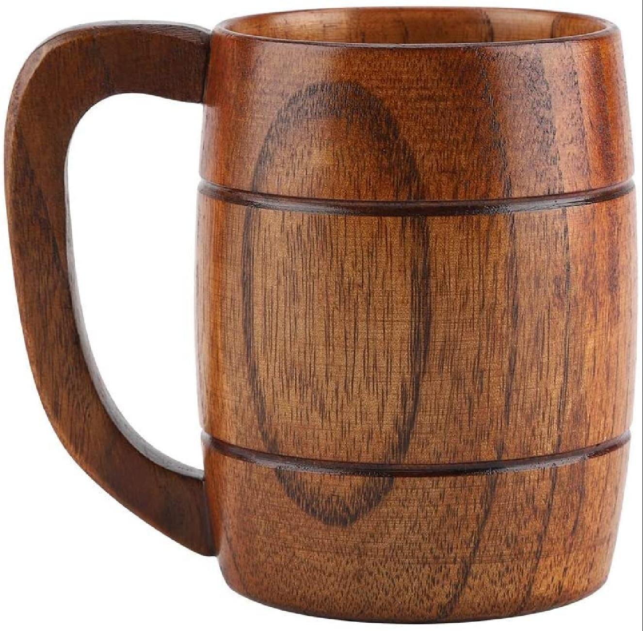 Natural Wooden Cups Beer Milk Mugs Handmade Tea Classic Drinking Mug with Handle 