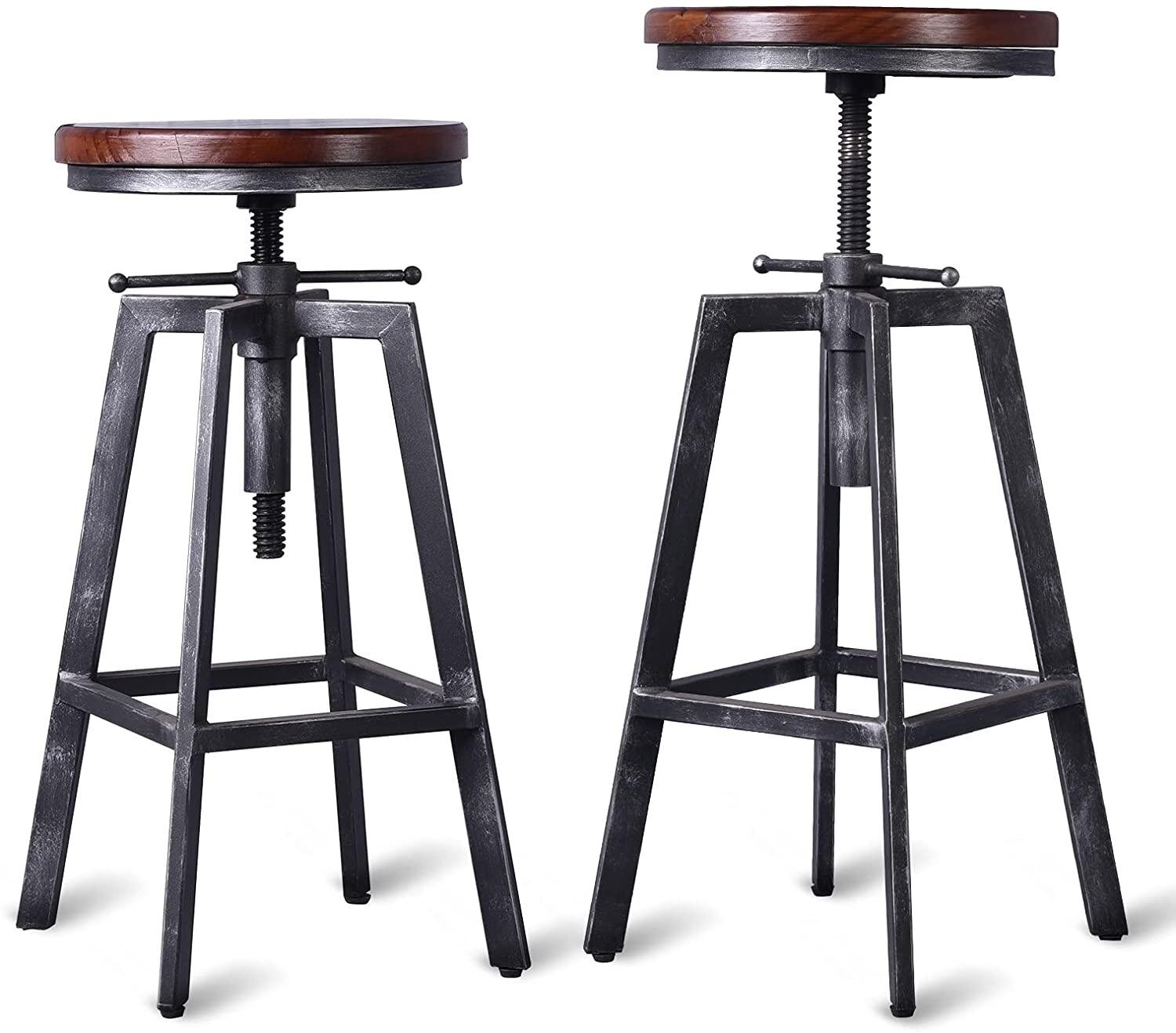 Williston Forge Set Of 2 Industrial Bar Stools 256 305inch Counter Bar Height Adjustable Swivel Wooden Seat Kitchen Dining Chairs Wayfair