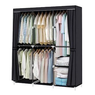 Combinati MEGAFUTURE Wood Pattern Portable Wardrobe Closet for Hanging Clothes 