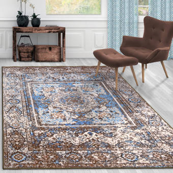 World Menagerie Martique Power Loom Blue Brown Rug Wayfair