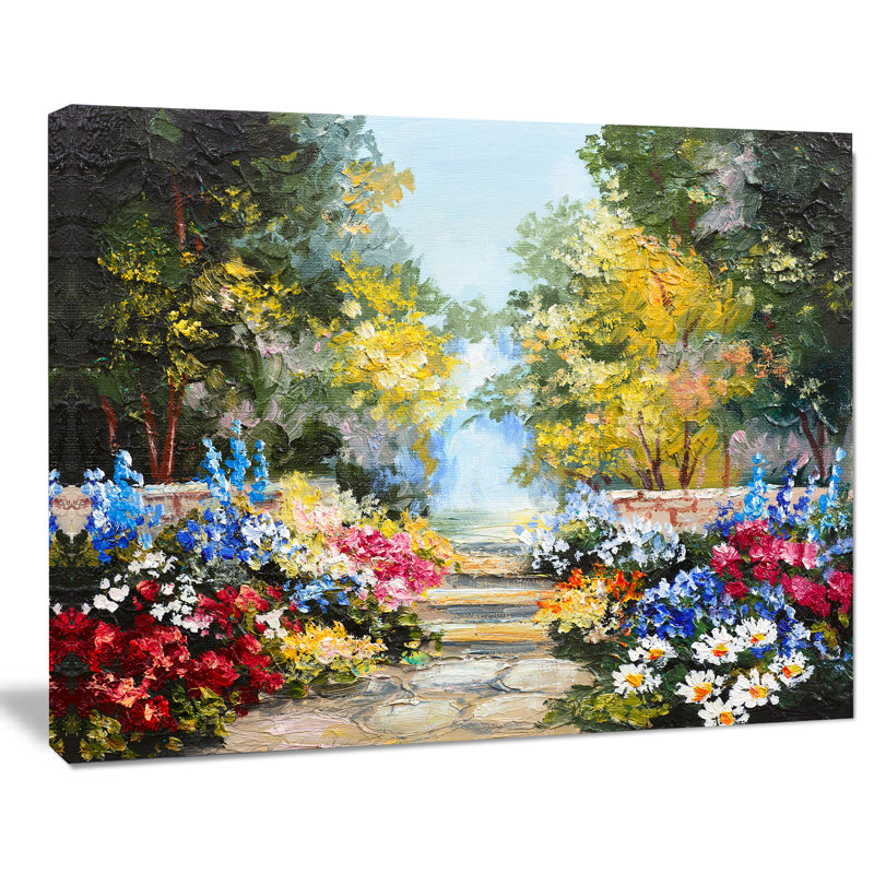 Designart Summer Forest With Flowers Landscape Painting Print On Wrapped Canvas Wayfair