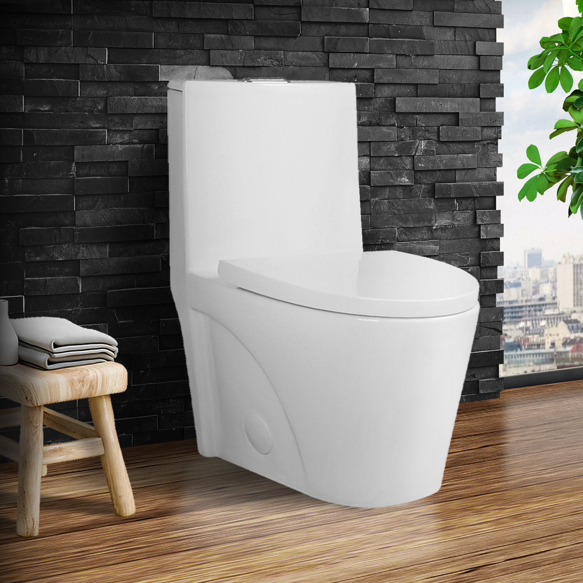 Details about   HOROW One Piece Toilet Compact Bathroom Mini Dual Flush Commode Water Closet 
