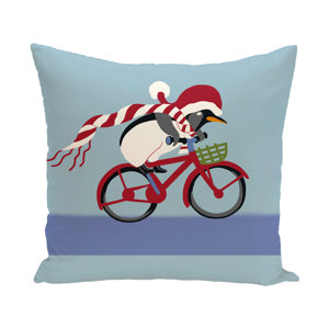 Pedaling Penguin Decorative Holiday Print Polyester Throw Pillow
