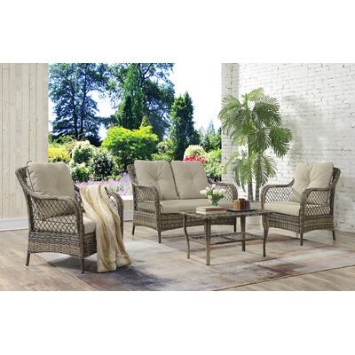 Kaiya 4 Pieces Rattan Sofa Set With Cushions Ophelia Co