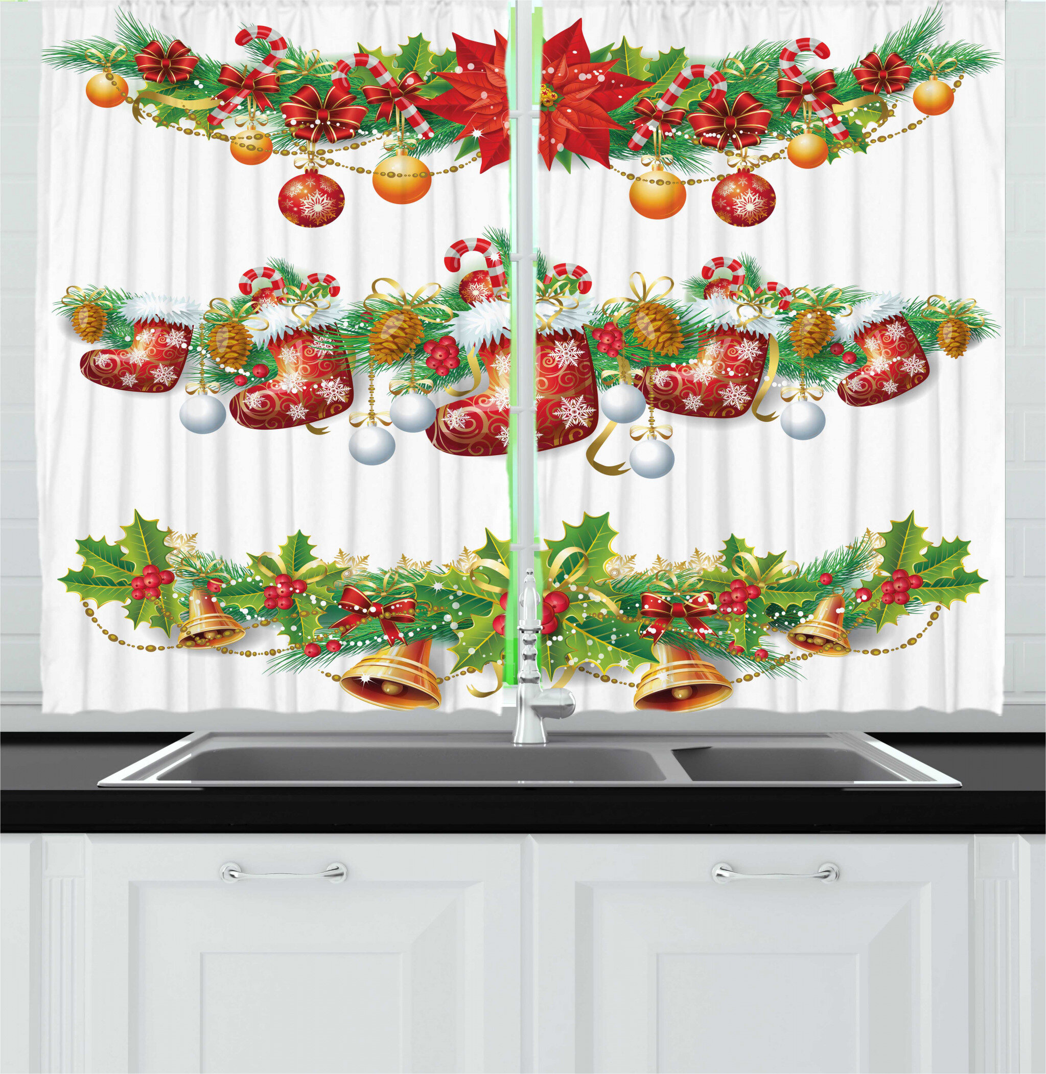 East Urban Home 2 Piece Christmas Kitchen Curtain Wayfair