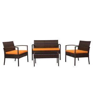 Fayette 4 Piece Wicker Seating Group with Cushion