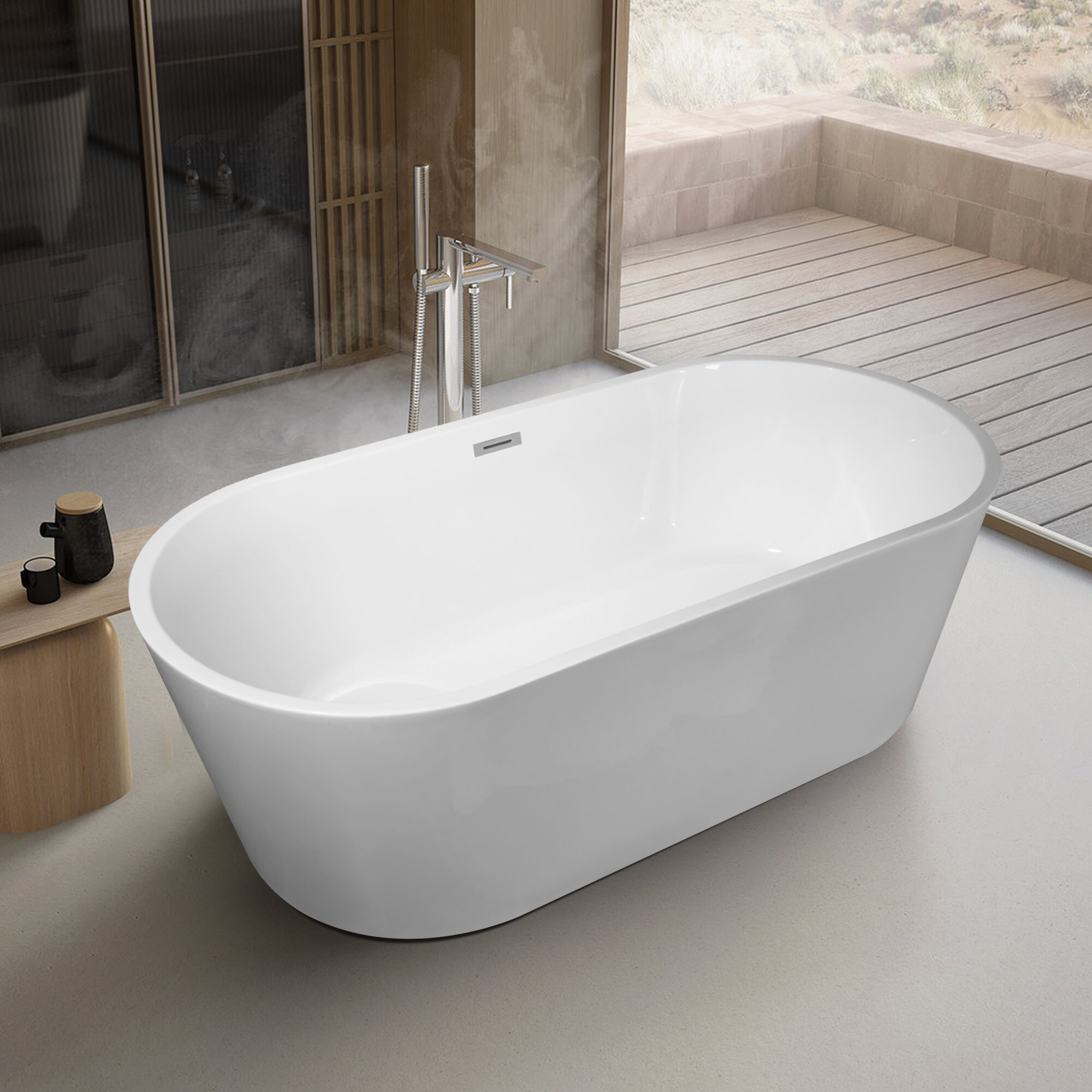 Hokua 55" x 22" Freestanding Soaking Americast Bathtub Wayfair