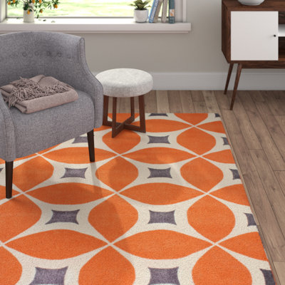 Southam Geometric Accent Rug for Living Room Bedroom Dining Room Entryway Kitchen, Deep Orange/White