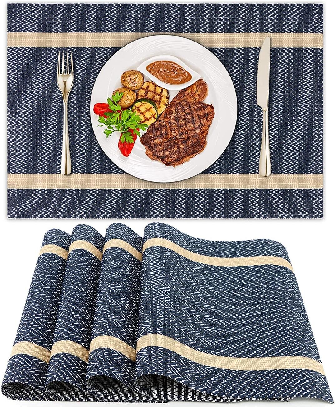 Placemats Woven Washable Heat Resistant Dinner Table Mat Non Slip17.7''X11.8''
