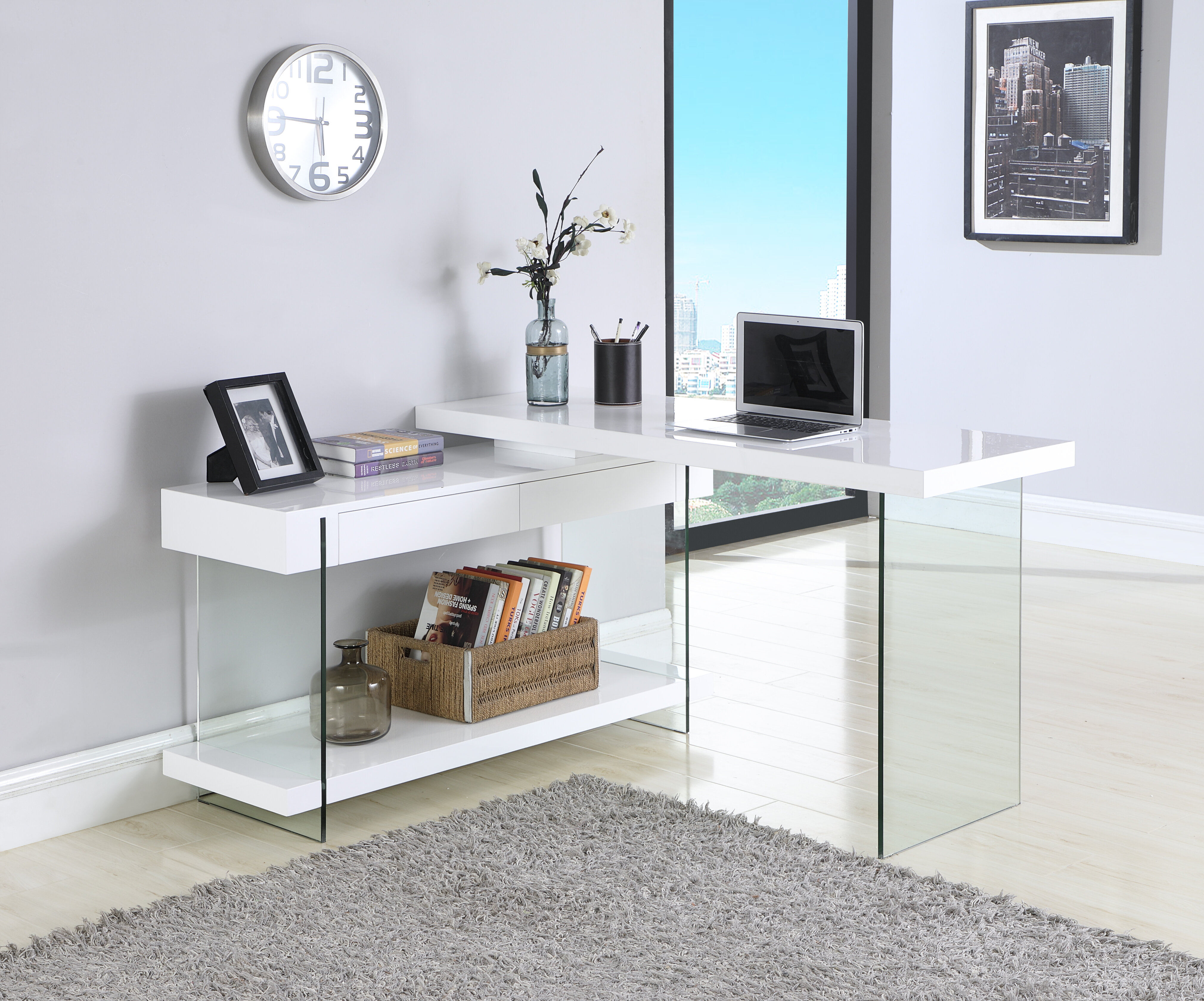 Orren Ellis Hizer Glass Credenza Desk Reviews Wayfair