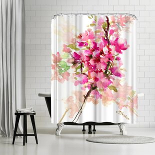 Details about   Watercolor Pink Cherry Flowers Spring Blossoms Shower Curtain Set Bathroom Decor 