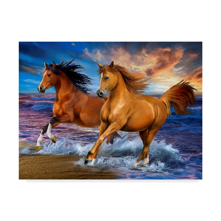 Two Horse On White Art//Canvas Print C Wall Art Poster Home Decor