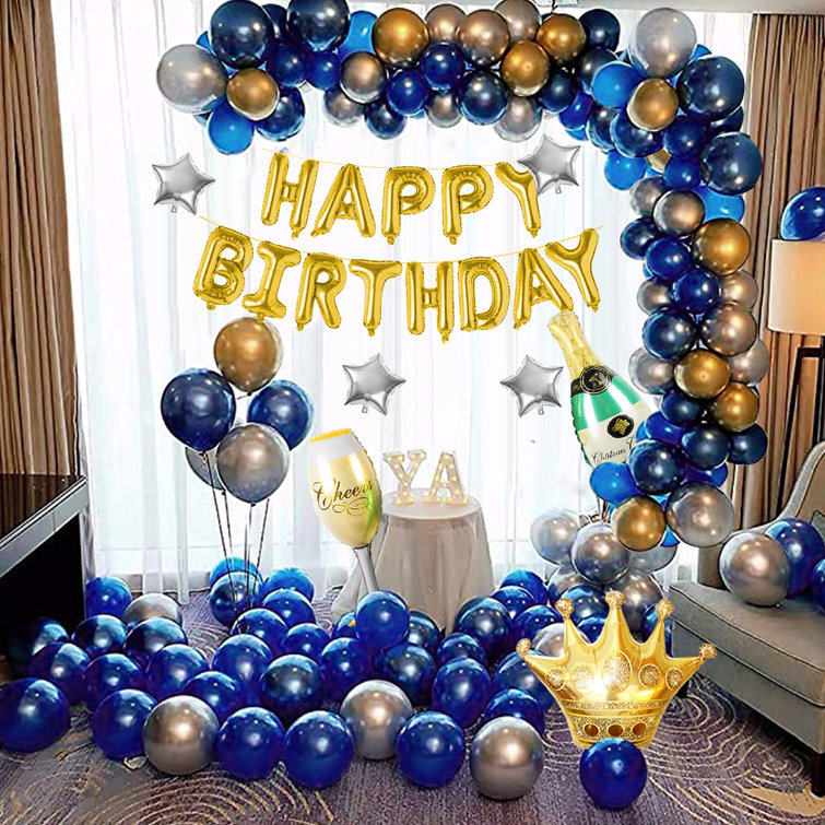 Yansion 46 Piece Birthday Party Decoration Kit Blue Silver Gold Balloons For Men Women Boys Friends Birthday Balloon Blue Kit Happy Birthday