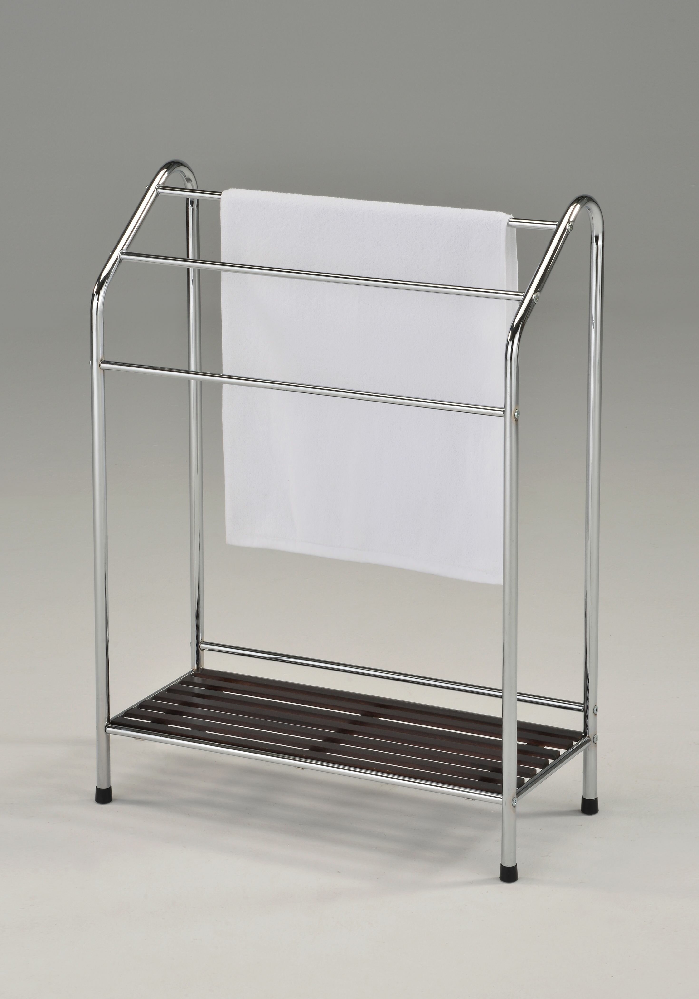 Unibos Chrome Floor Standing Towel Rack Stand Rail with Lower Shelf 
