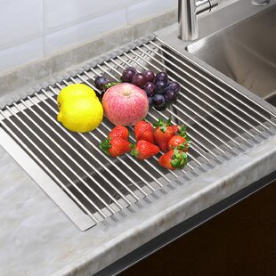 Roll Up Folding Over the Sink Dish Drying Rack Stainless Steel Holder Mat Tray 