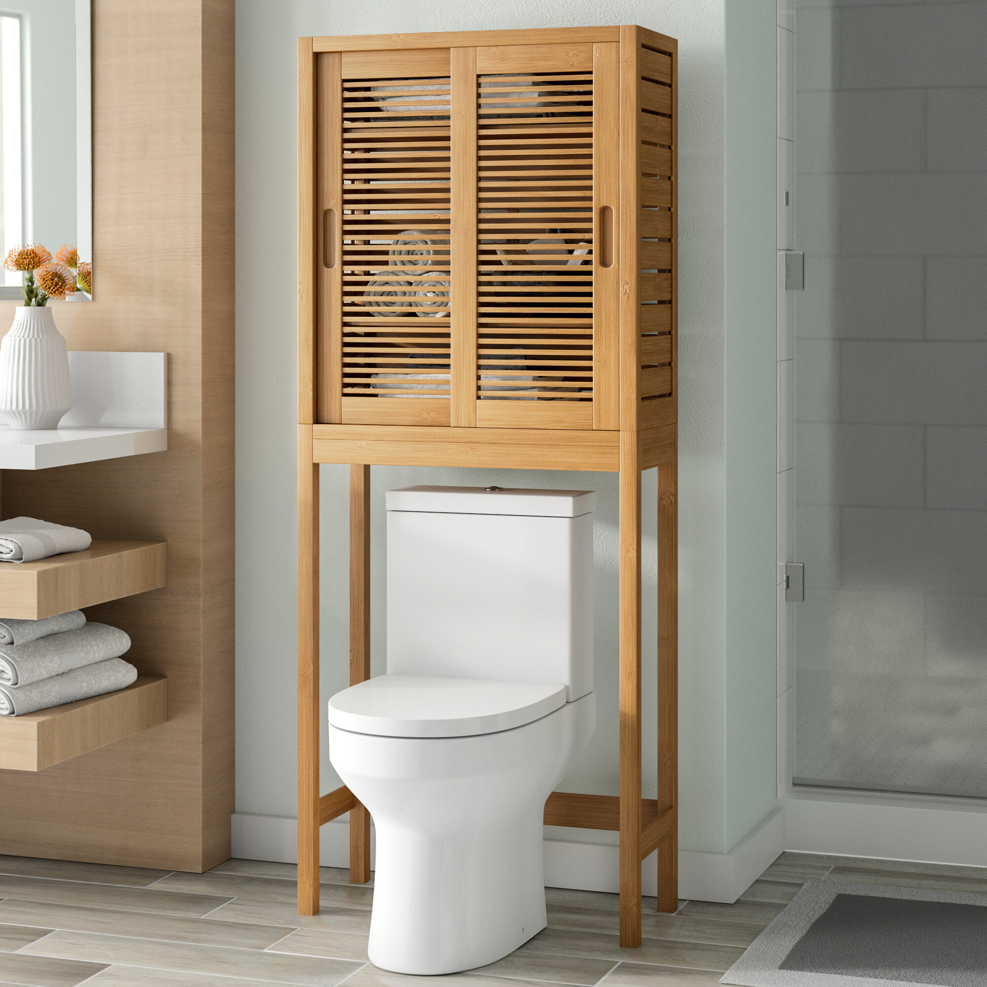 Dotted Line Ayden 26 W X 65 H X 11 D Solid Wood Over The Toilet Storage Reviews Wayfair