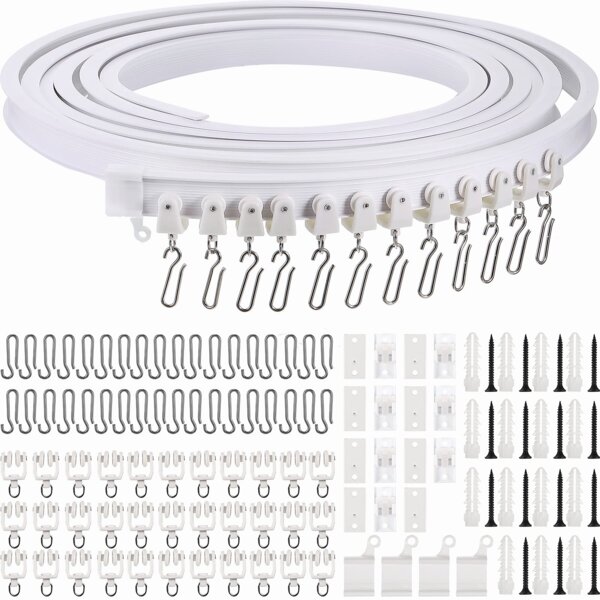 16.4FT Wire Curtain Hanging Kit w/24 Clips Room Divider Wire Curtain Hanger Rod 