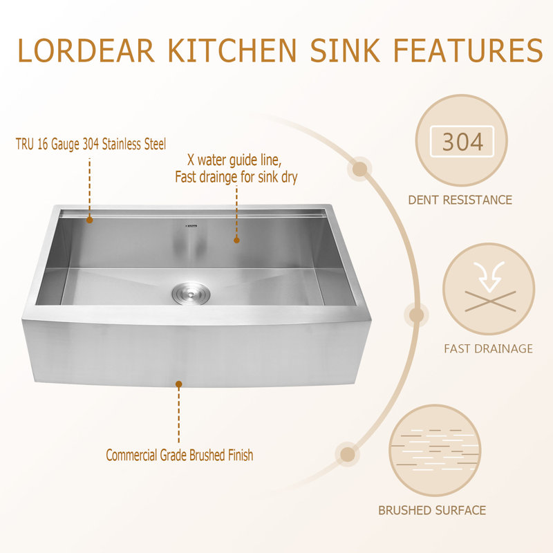 Lordear 30 Inch Farmhouse Sink Apron Front Ledge Workstation 16 Gauge Stainless Steel Single Bowl Luxury Kitchen Farm Sink Wayfair Ca