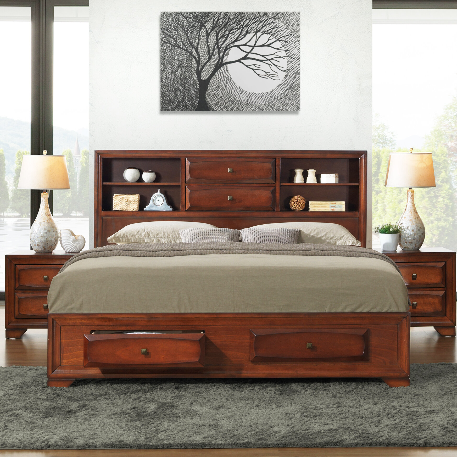 Beagan King Platform Solid Wood 4 Piece Bedroom Set