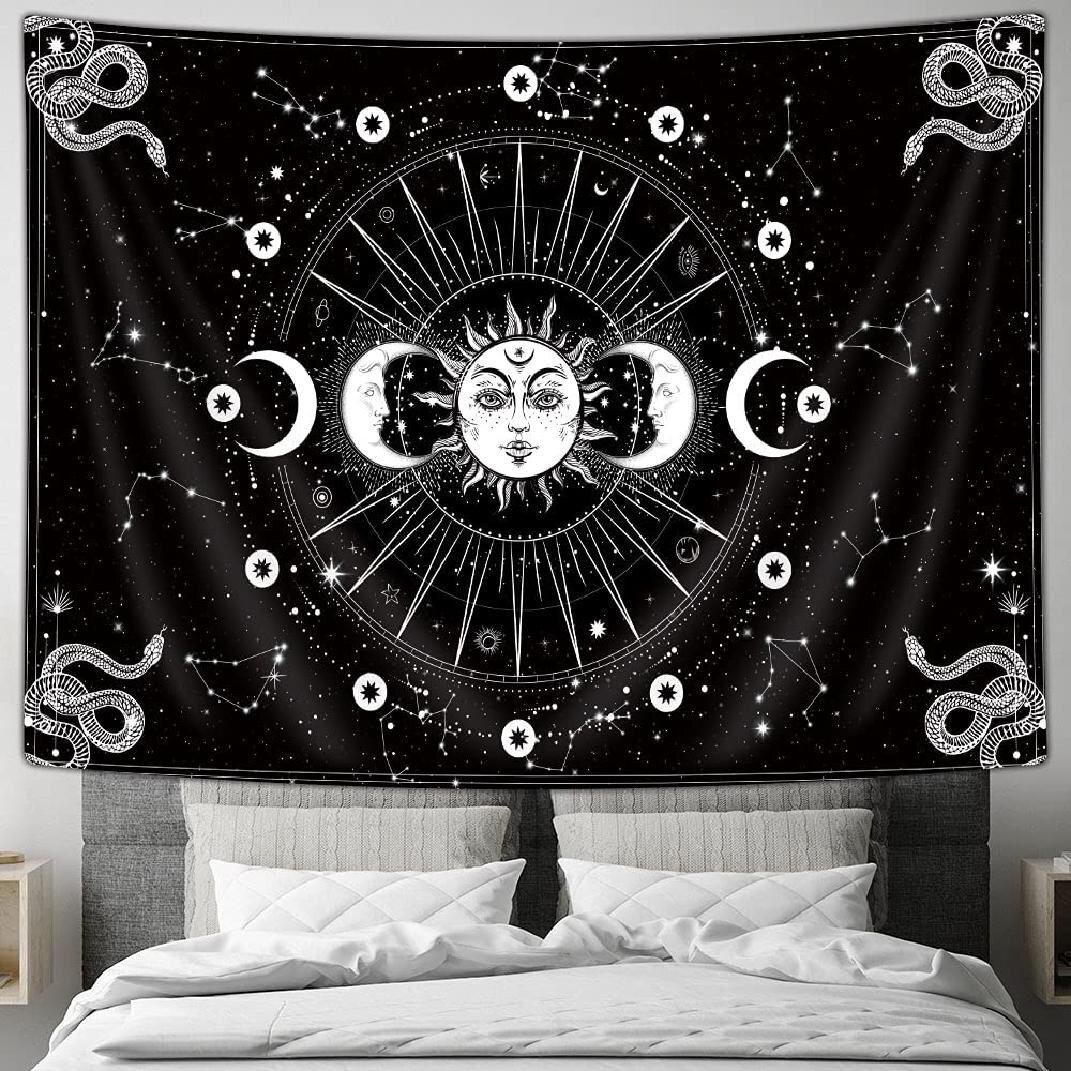 Artistic Wall Tapestry Black and White Mystic Tapestry Tapestry Tapestry for Bedroom Aesthetic Wall Sheets Tapestry Sun and Moon Tapestry