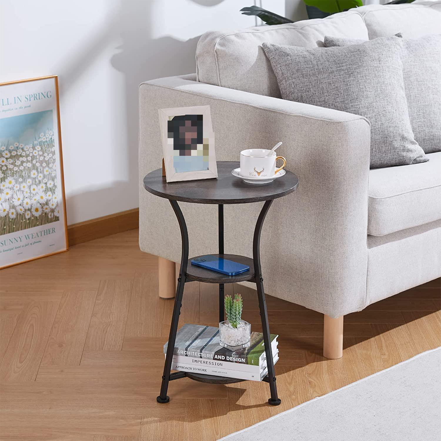 Borough Wharf Small Side Table,3 Tier Small Round Table With Wooden
