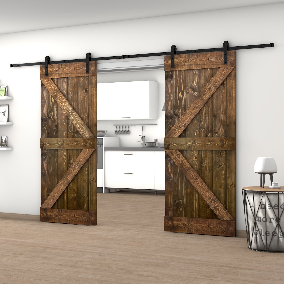 Dessliy Paneled Wood and Metal Painted Barn Door with Installation ...