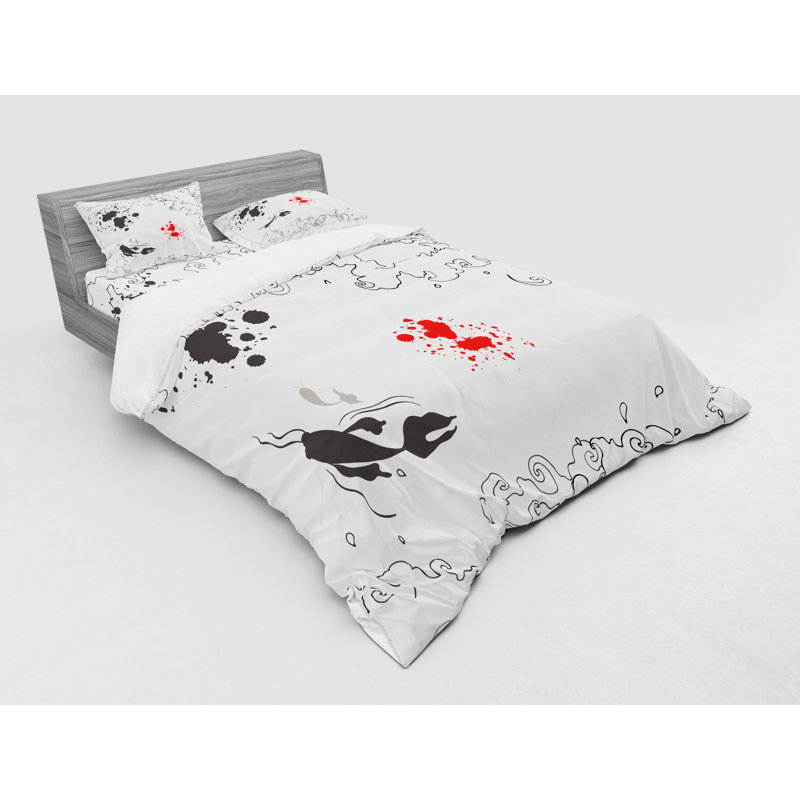Black and White Duvet Cover Set with Pillow Shams Grunge Artwork Print