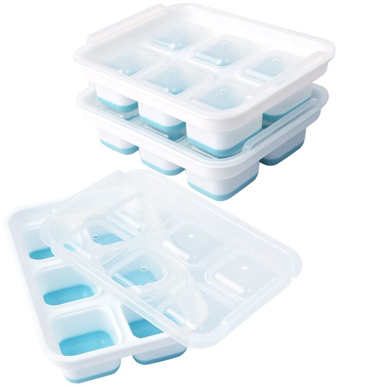 4 Set Silicone Ice Cube Trays with Lids BPA Free Large Square Molds Easy Release