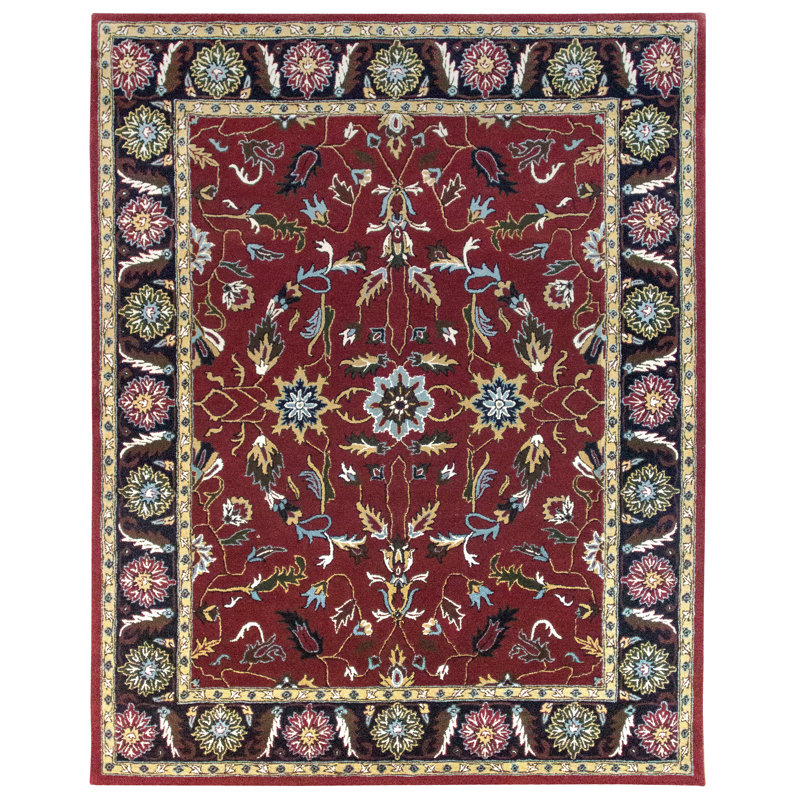 World Menagerie Collision Oriental Handmade Tufted Wool Red Black Area Rug Wayfair