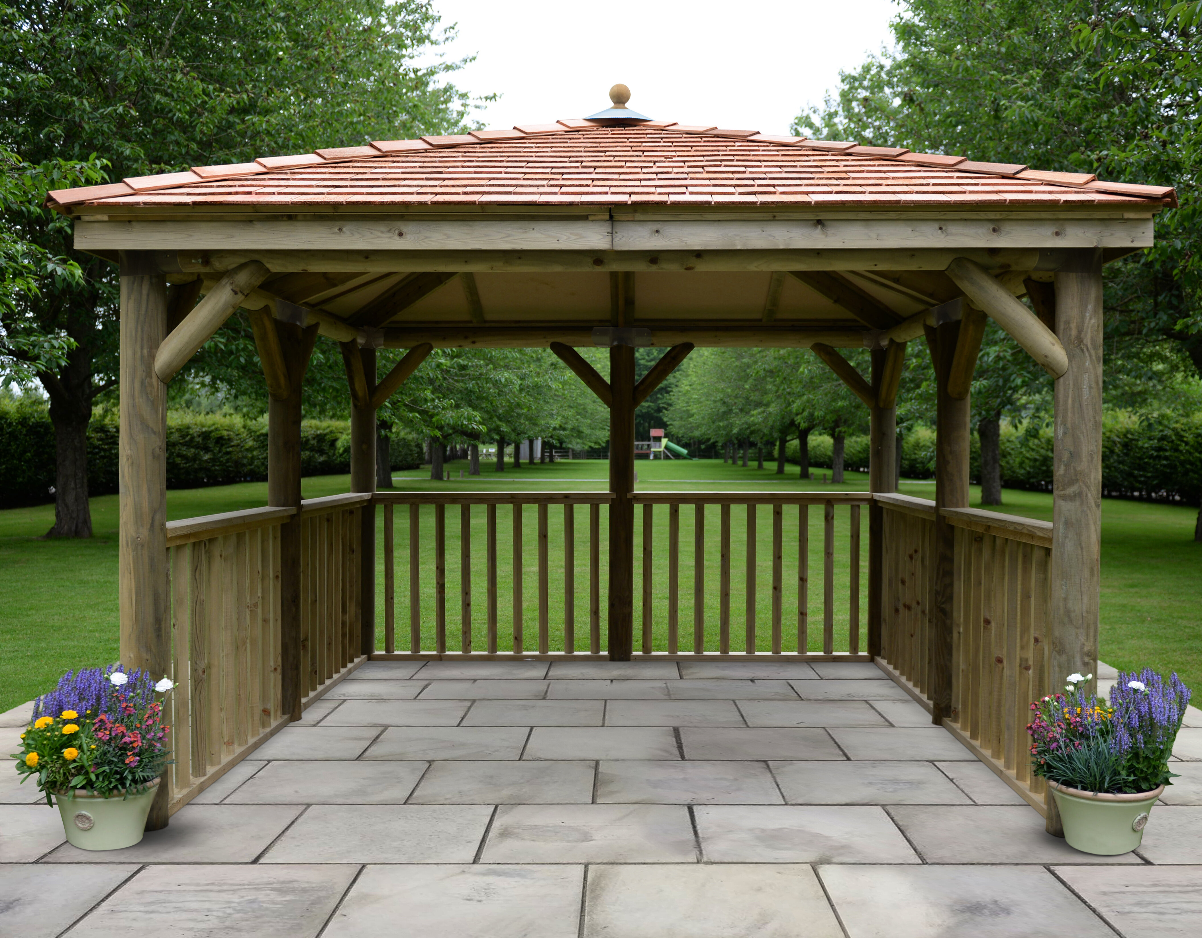 Sol 72 Outdoor 3 5m X 3 5m Wooden Gazebo With Cedar Roof Wayfair