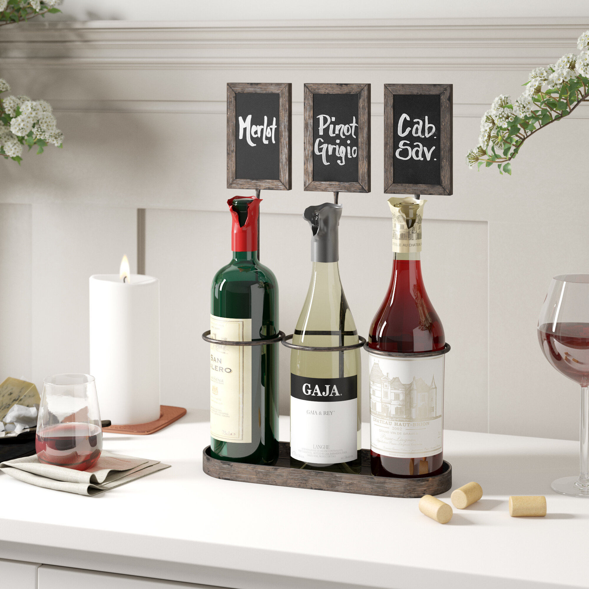 August Grove Delong Chalkboard 3 Bottle Tabletop Wine Rack