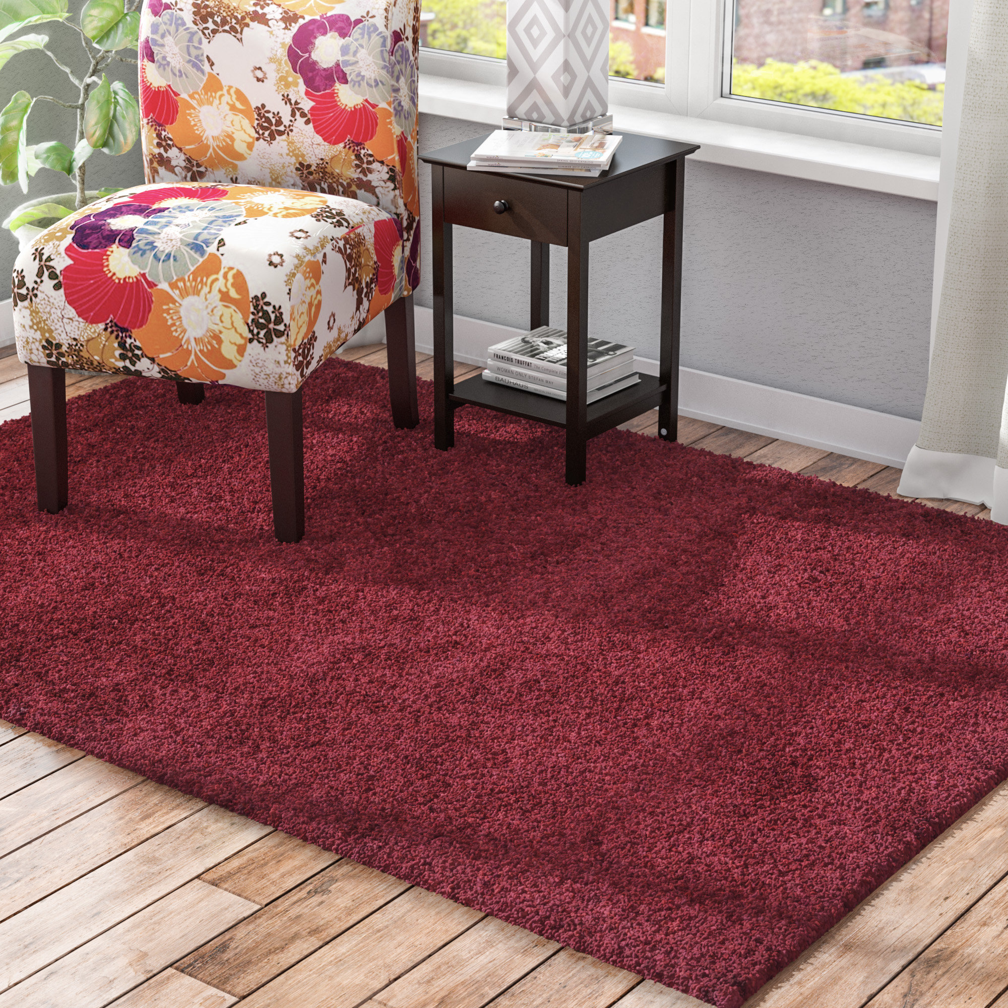 Lark Manor Delane Shag Performance Maroon Rug & Reviews | Wayfair