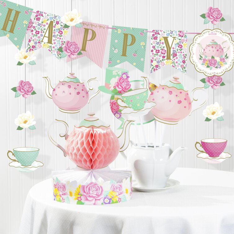 Napkins Plates Cups Tablecover Party Tableware Pack For 8 Floral Birthday