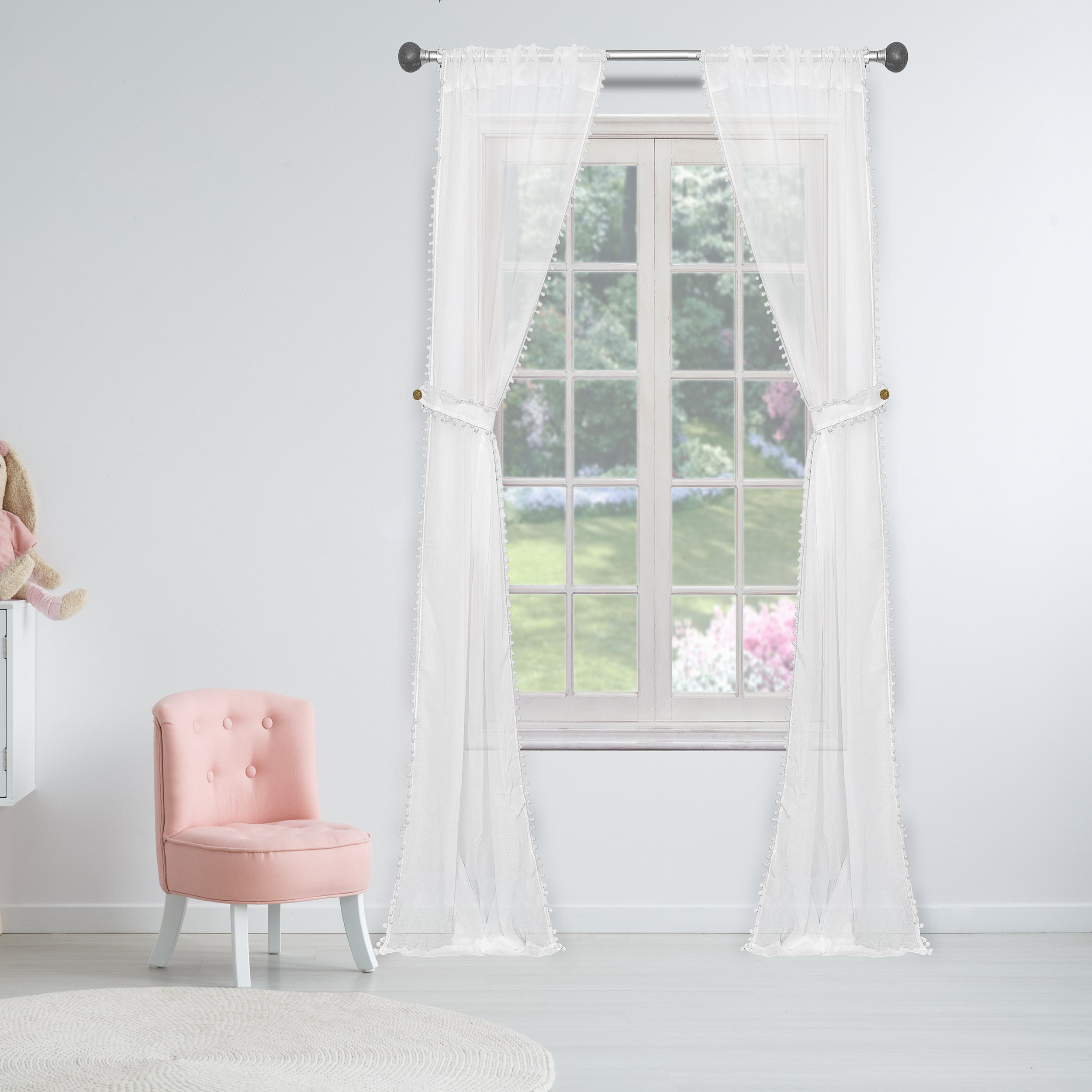 Greyleigh New Milford Trim Solid Semi Sheer Rod Pocket Panel Pair