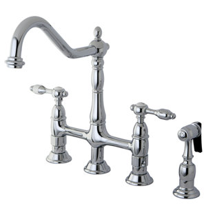 Kingston Brass Tudor Double Handle Widespread Kitchen Faucet with Brass Spray
