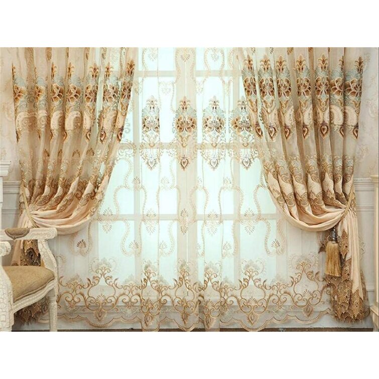 Embroidery Tulle Sheer Curtain Window Voile Drape Living Room Flower Panel