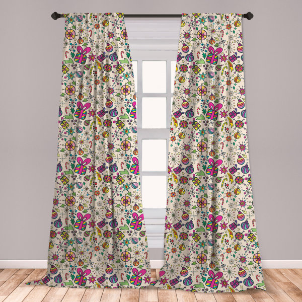 Geometric Curtains Funky Vintage Forms Window Drapes 2 Panel Set