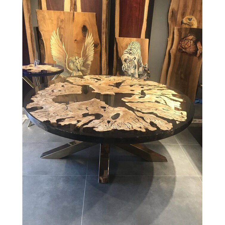 petrified wood round dining table