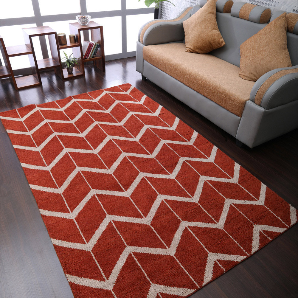 Ebern Designs Seamons Chevron Hand Knotted Wool Cotton Red Area Rug Wayfair