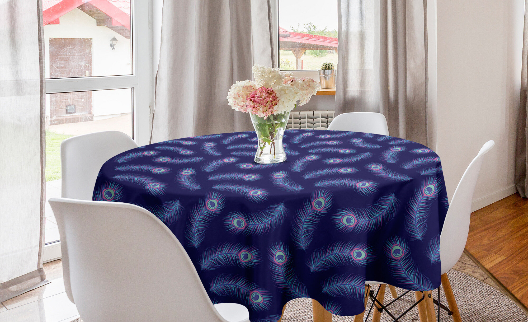 Colorful Circles with Flower and Line Patterns Tablecloth,60 X90 Inch,Polyester Fabric Washable Tabletop Decoration for Kitchen Party Indoor Outdoor 