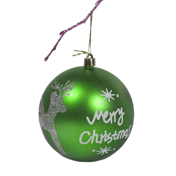 The Holiday Aisle 3 9 Handpainted Merry Chrismas And Deer Ball Ornament Wayfair