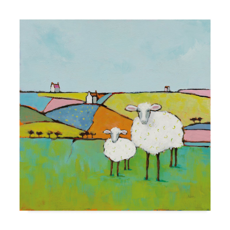 Trademark Art Sheep In Patchwork Meadow Acrylic Painting Print